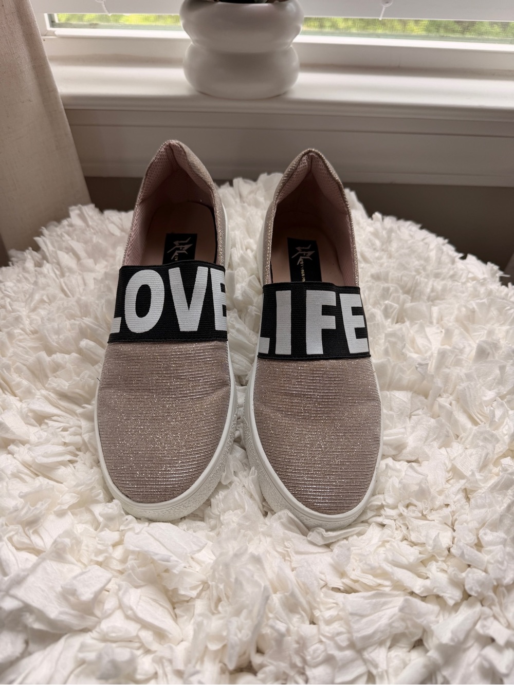 LFL by Lust for Life Glittered Blush Slip-On Sneakers with LOVE/LIFE Band